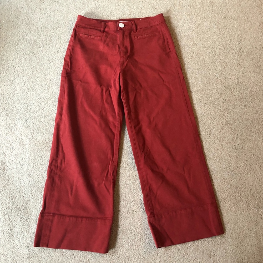 LOFT mid rise red flare leg trousers